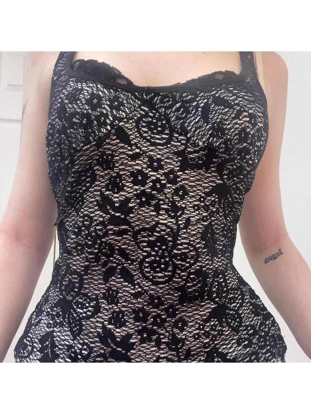 black lace metallic tank top